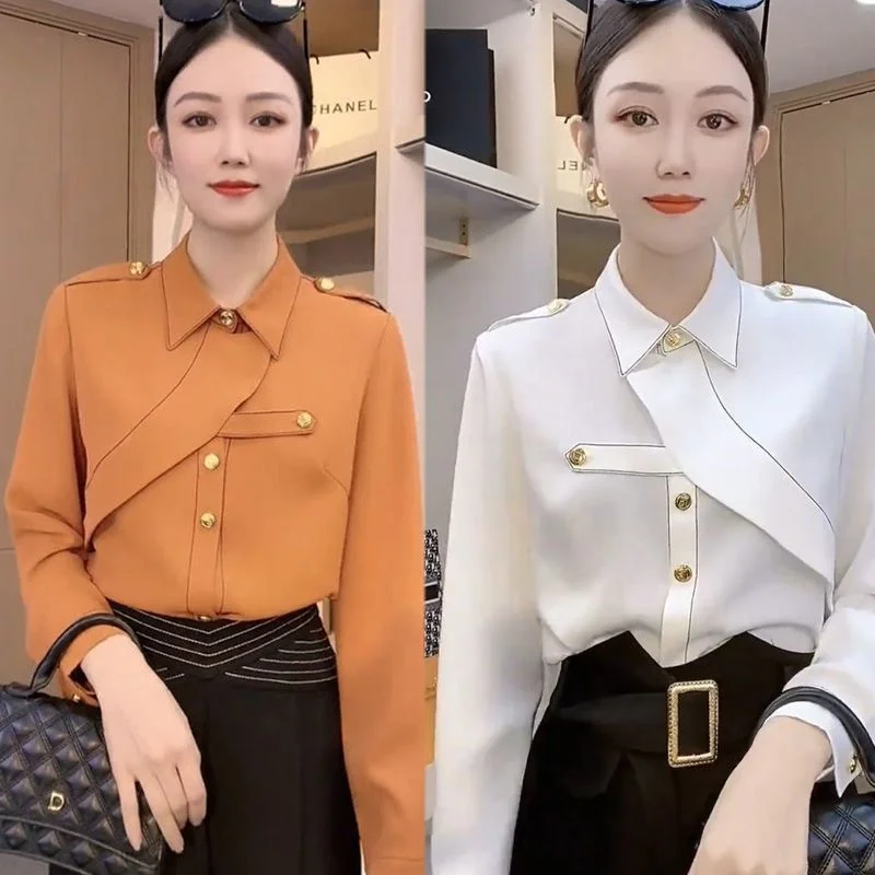 

Y2K Spring Summer Casual Shirt 2025 New POLO Collar Single-Breasted women's Clothes Blouse Solid Color Fashion Female Overshirt