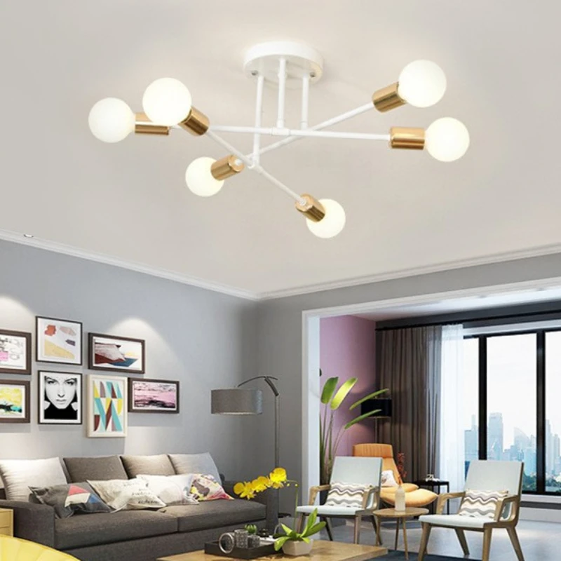 Vintage Ceiling Lamp Pendant Light Multiple E27 Lamps 6 Heads Black/White/Gold for Living Room Modern Simplicity LED Chandelier