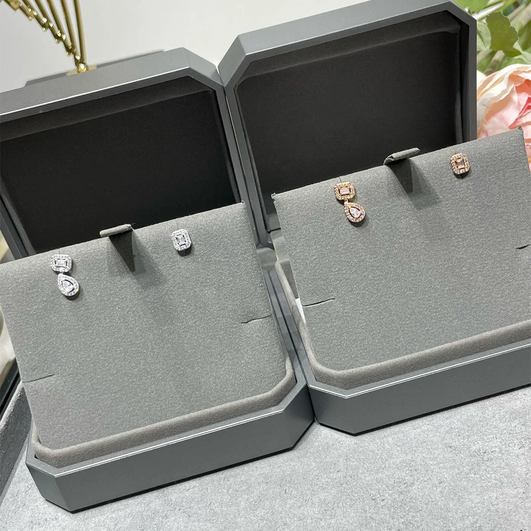 925 Sterling Silver Luxury Jewelry My Twin1+2 Platinum Diamond Women's Mixed Earrings Asymmetric Droplet Blocks