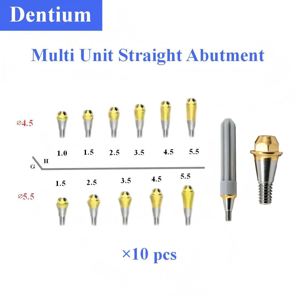 10Pcs Dental Multi Unit Straight Abutment Compatible With Dentium Fixtures Pure Titanium Gingival Cuff Restoration Tool Supplies