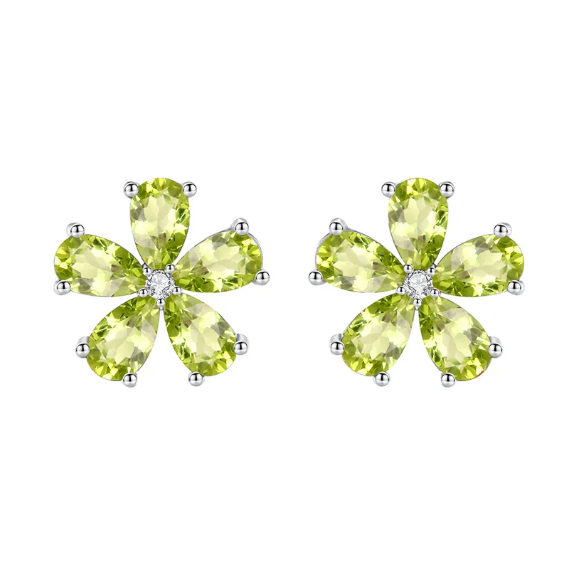 

925 Sterling Silver Flower Shape Ring Natural Topaz Citrine Garnet Amethyst Peridot Pendant Necklace Earrings Jewelry Sets