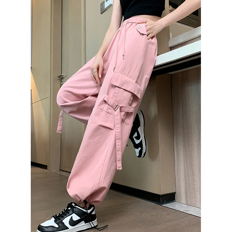 Gidyq Women Streetwear Cargo Pants American Style All Match Pocket Loose Wide Leg Pants Casual Female High Waist Trousers New