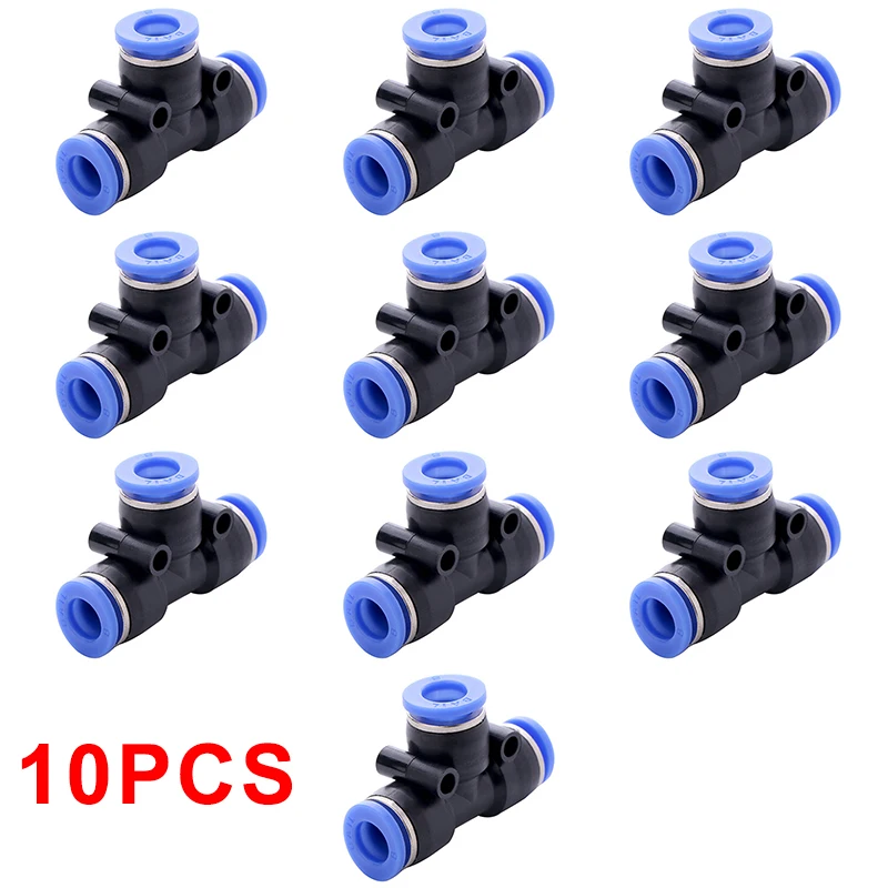 10 pcs 6mm Pipe Connector Tee Union Connectors 3 Way T T type PVC Union Pneumatic Connectors Air Pneumatic Quick Connector