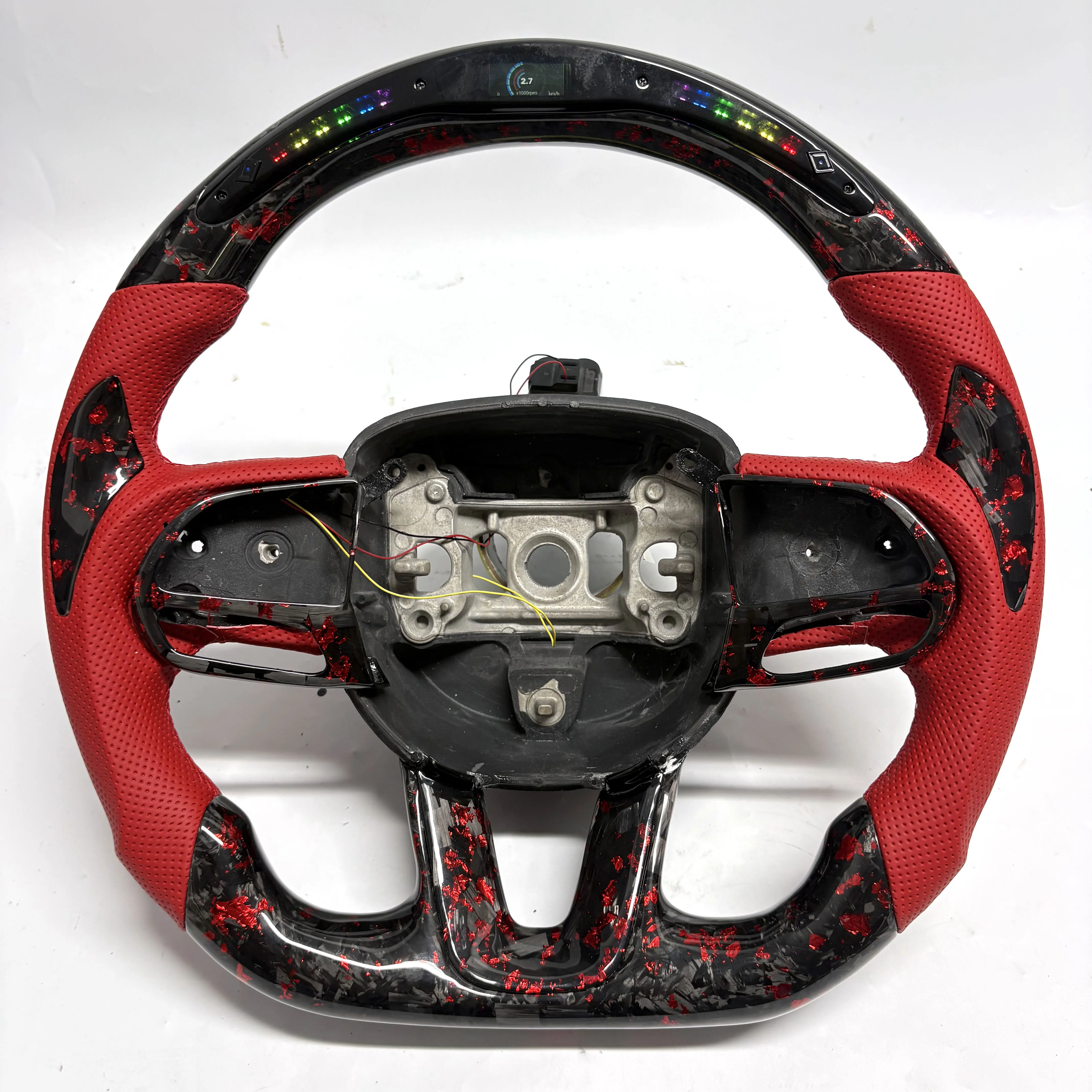 Customizable Red Forged Carbon Fiber LED RPM Steering Wheel High End Sport Vehicle Interior Upgrade Parts