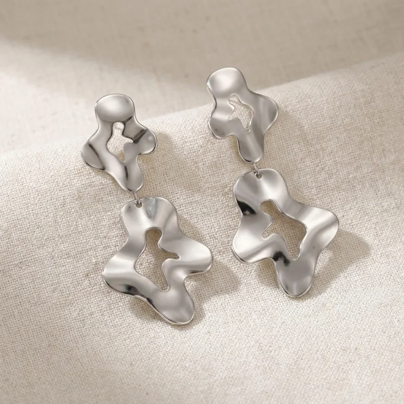 CarlidanaEuropean and American style double-layer irregular hollow-shaped earrings Abstract Twisted Wave Art Earrings