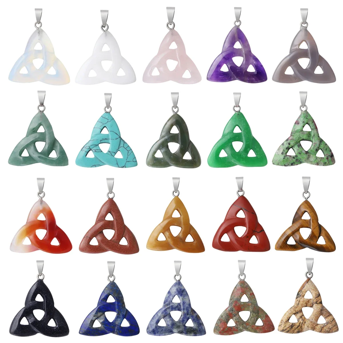 Natural Stone Irish Knot Healing Carved Tumbled Stone Pendant Jewelry Making Diy Necklace Triangular Reiki Healing Gift