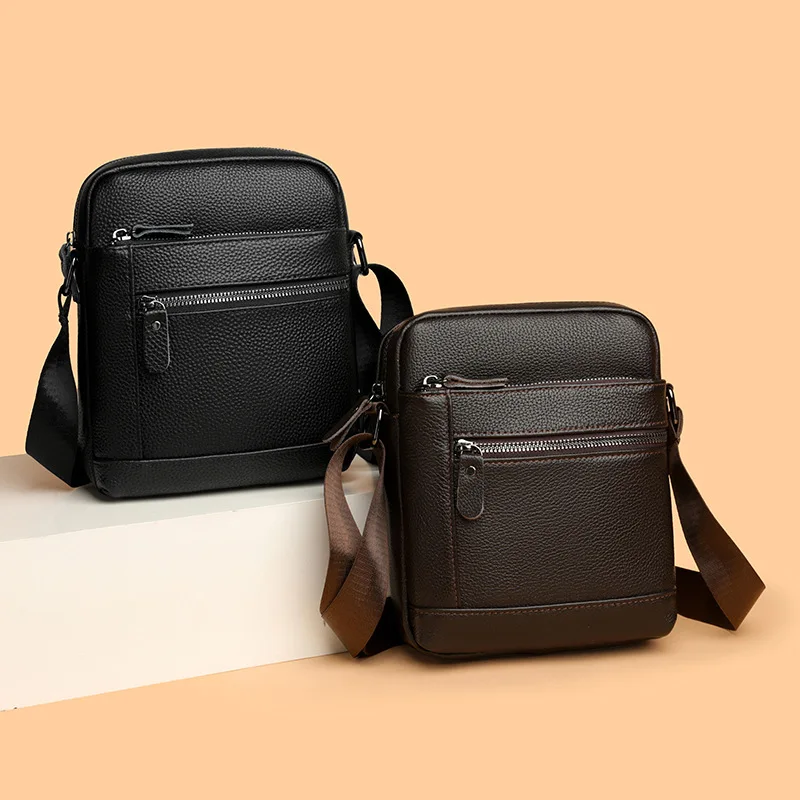 

Real leather men's shoulder bag, lightweight, suitable for commuting, water-resistant, cross-body small bag