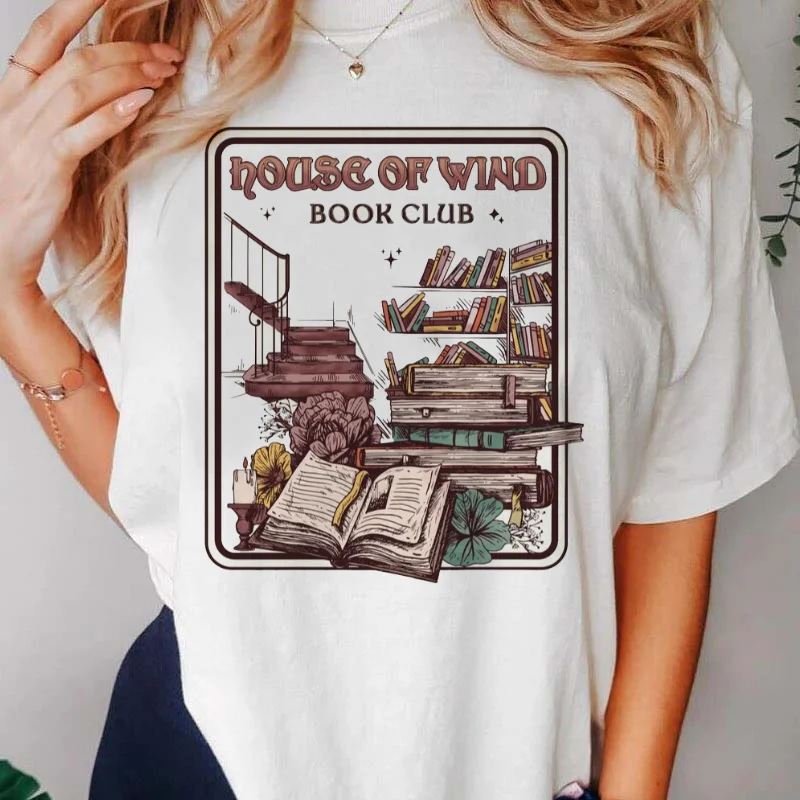 

Retro Book Club Pattern Women's O-Neck T-Shirt Printed Fun Trendy Women's Casual Round Neck Street Versatile White T-Shirt