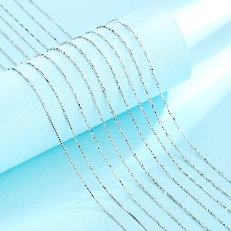 Genuine 925 Sterling Silver Water-wave Snake Box Chain For Woman 40cm/45cm 0.7/0.8mm Chain Necklace Choker DC06