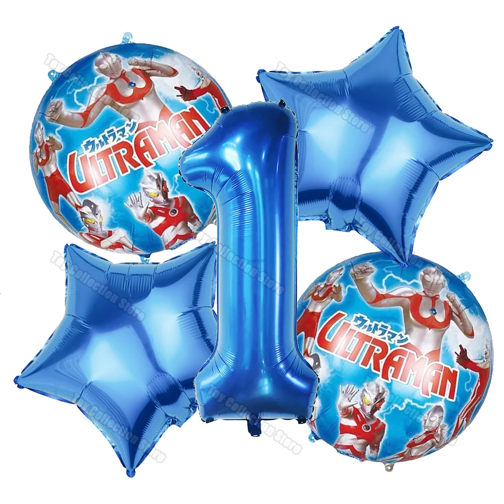 5Pcs Ultramaned Theme Superhero Party Supplies Boy Favor 1-9th Number Foil Ballon 18in Round Star Helium Globos DIY Event Decor