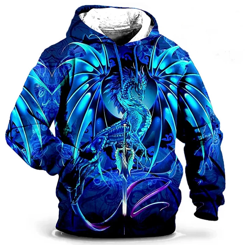 

New Spring And Autumn 3D Printed Sweatshirt Outdoor Dragon Pattern Men's Hoodie Going Out Fashion Trend Street Style