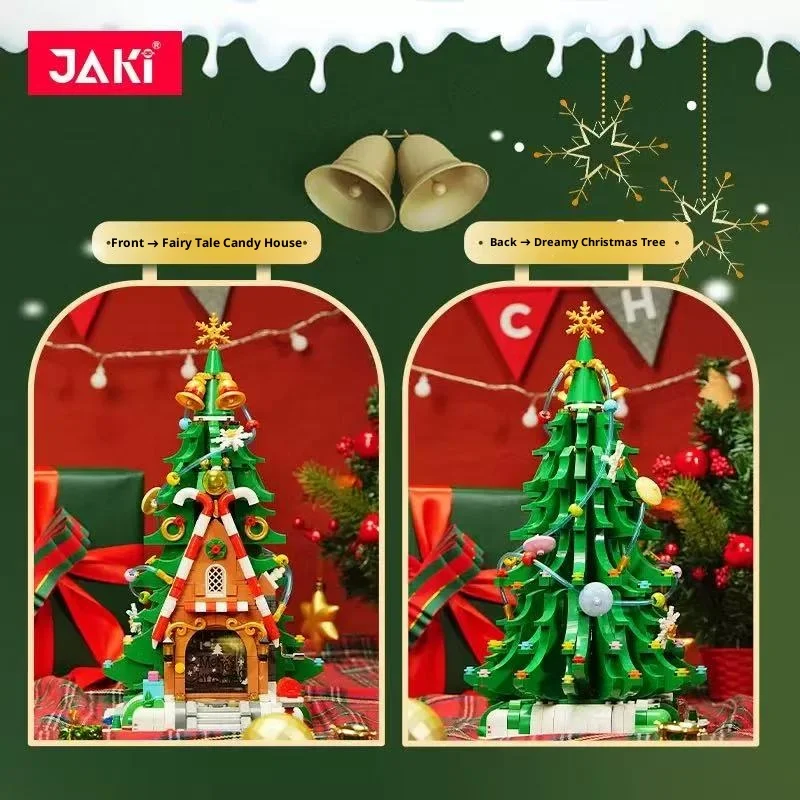 JAKI 크리스마스 블록 트리 모델 조립 장난감, 휴일 장식, 뮤직 박스 장난감 장식품, 어린이 크리스마스 선물