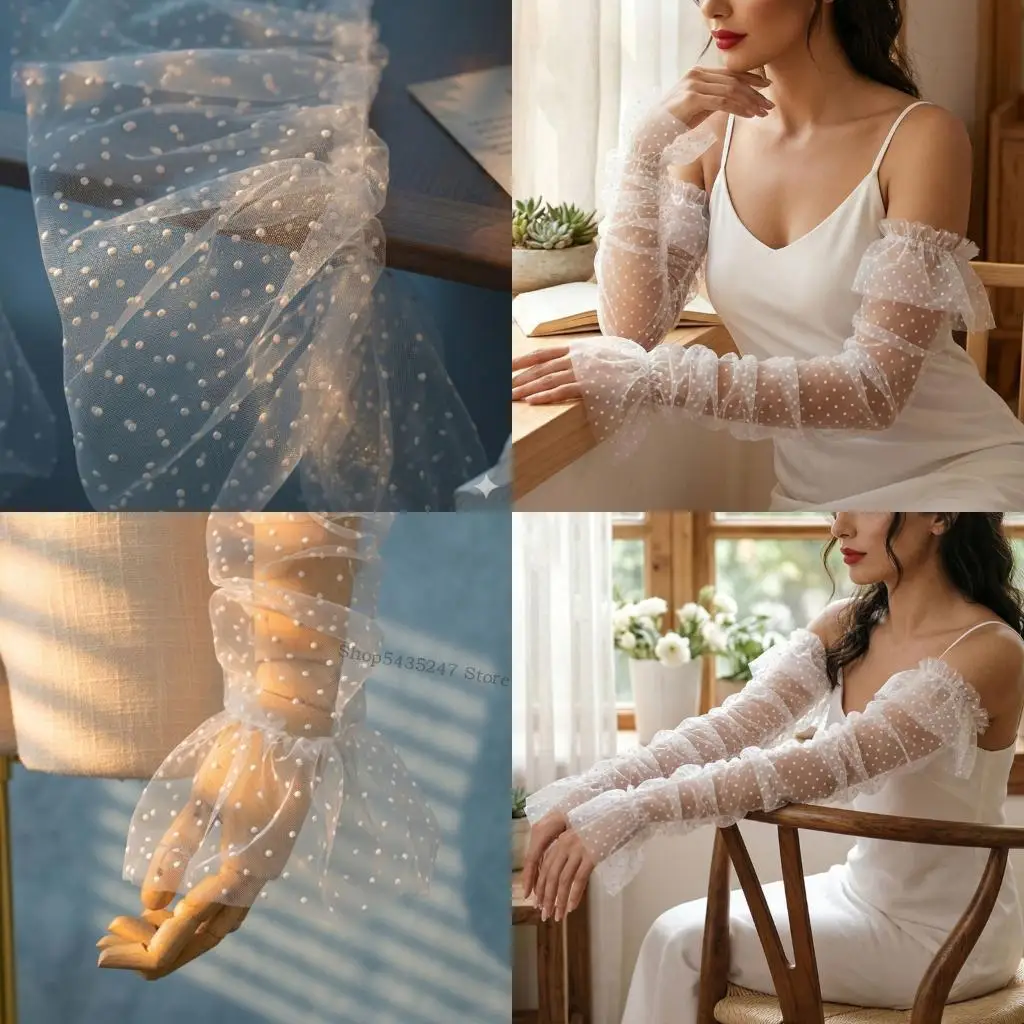 Dot Long Gloves Tulle Sleeve for Concert Costume Halloween Prom Wear H7EF