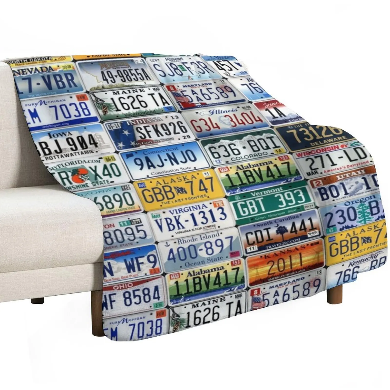 Collage of All 50 License Plates of USA United States of America Throw Blanket Loose Luxury Throw Flannels Designers Blankets