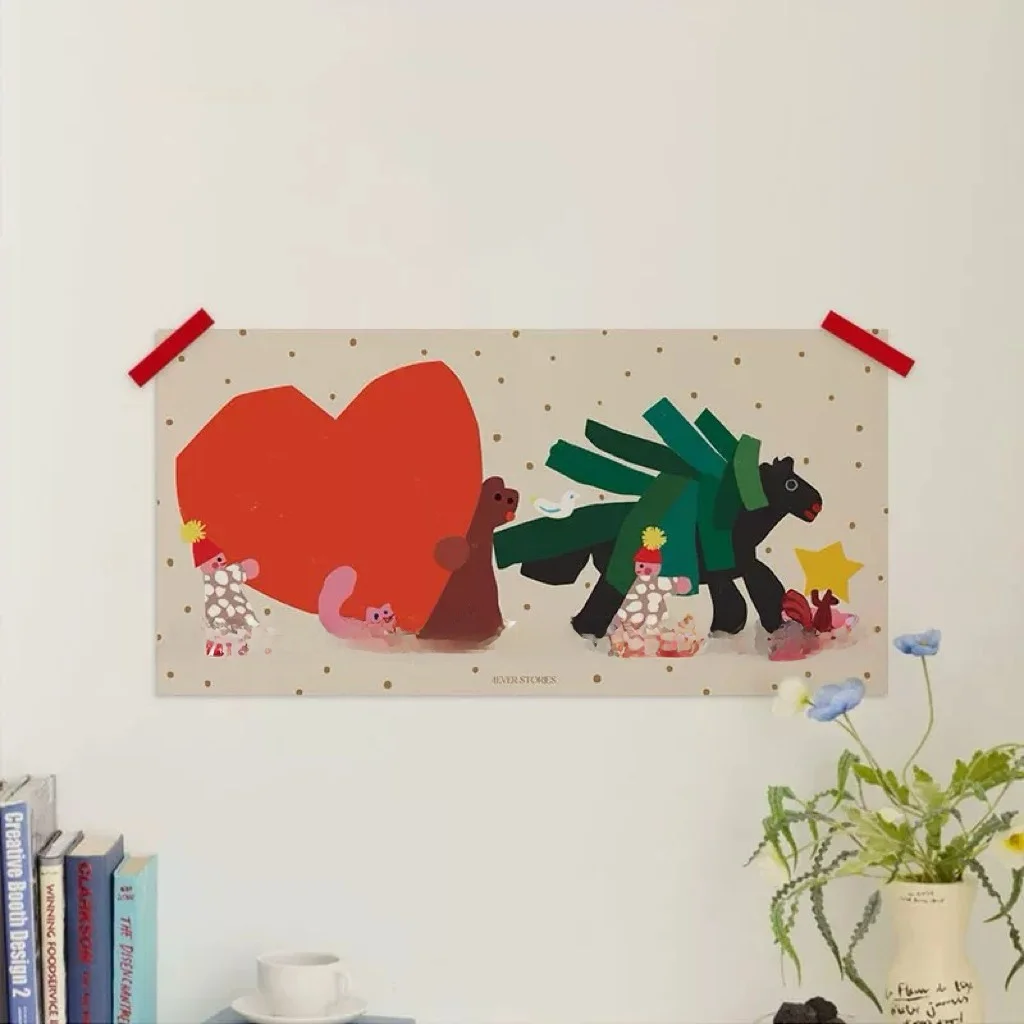 

Новогодний декоративный плакат 2026 года: Декор для спальни и кофейни, матовая бумага, с животным принтом