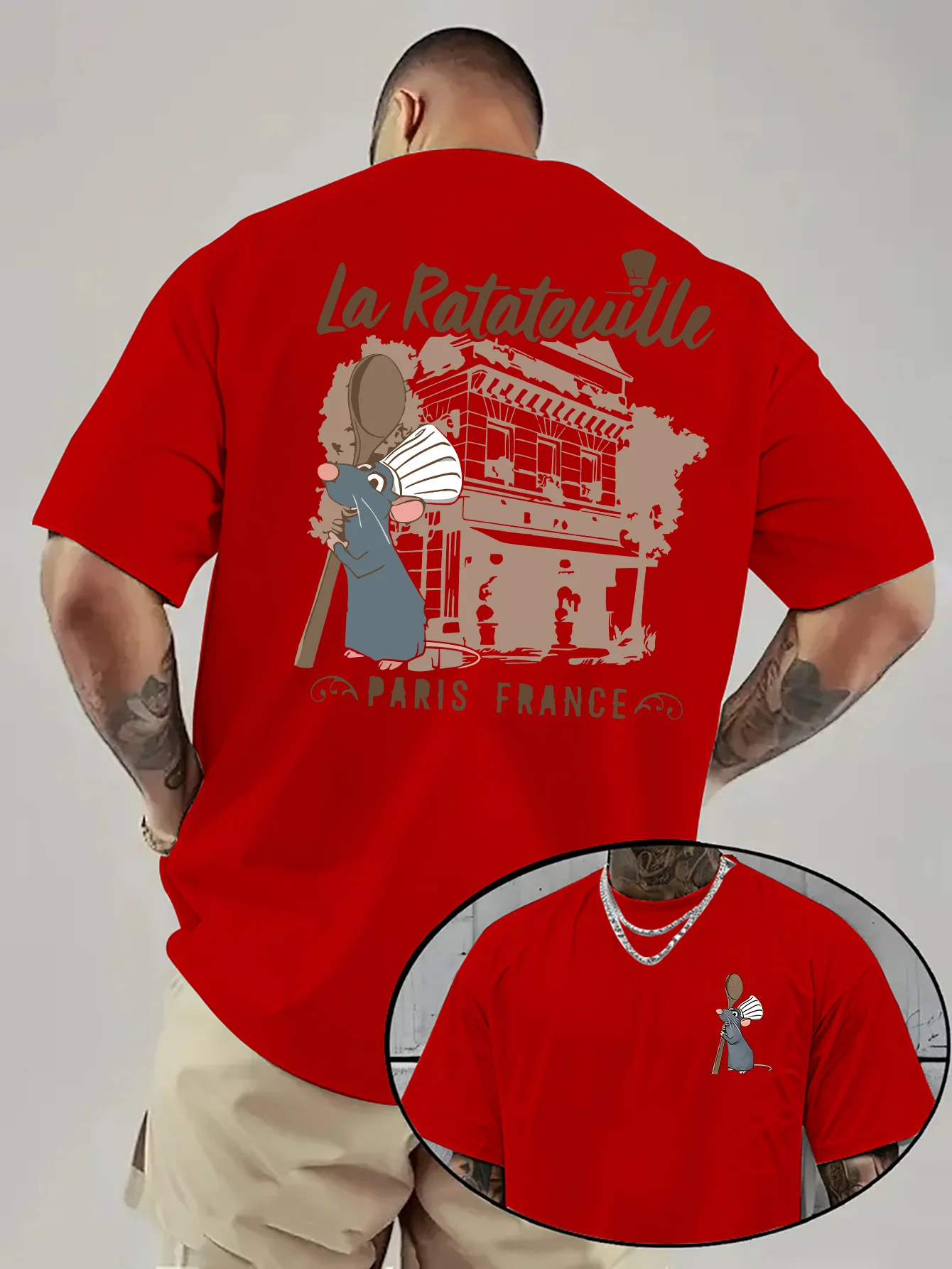 تي شيرت صيفي للرجال من Disney Food Story ريمي للترفيه اليومي والأنشطة المخصصة للجنسين من القطن بأكمام قصيرة كبيرة الحجم #3