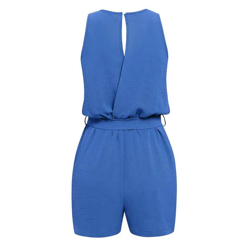 

НОВИНКА-женский летний повседневный укороченный комбинезон без рукавов с v-образным вырезом и поясом с карманами, пляжная одежда для отдыха и круиза 2025 г.