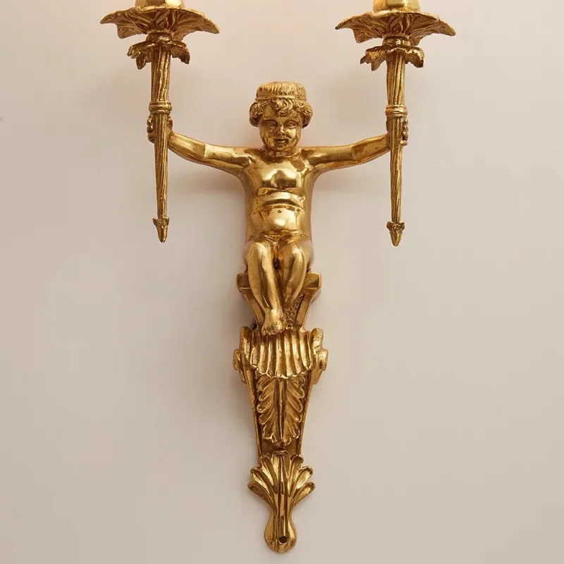 Nordic Copper Angel Wall Lamp Living Room Decor Wall Light Background Bedroom Staircase Lamps European Classical Bedside Lamp