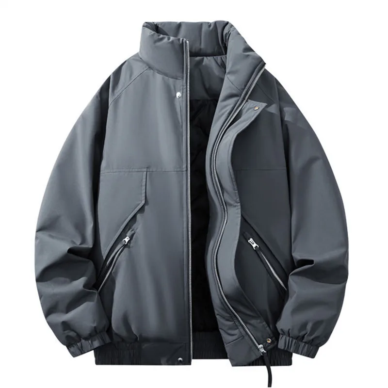 

Winter Fashion Stand Collar Parkas Men Silk-Like Cotton Warm Casual Jacket Youthful Vitality Solid Parka Outwear Loose Jackets