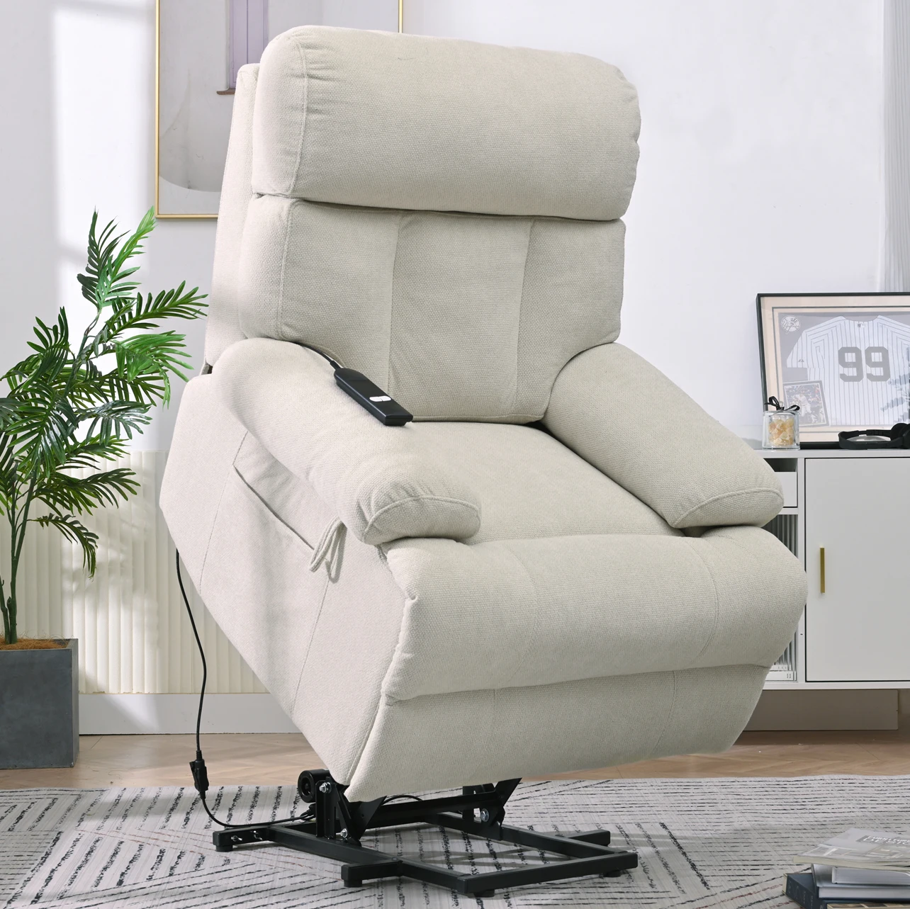 Modern Electric Lift Recliner Chair Fabric Extendable Massage Features For Home Office Apartment Hotel Hospital Bathroom Use