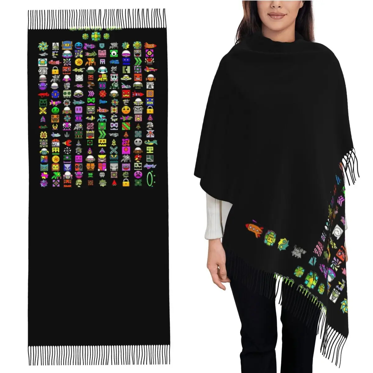 

Шарф Geometry Dash, шарфы с кисточками для женщин, мягкие теплые шали и накидки, большая осенне-зимняя шаль