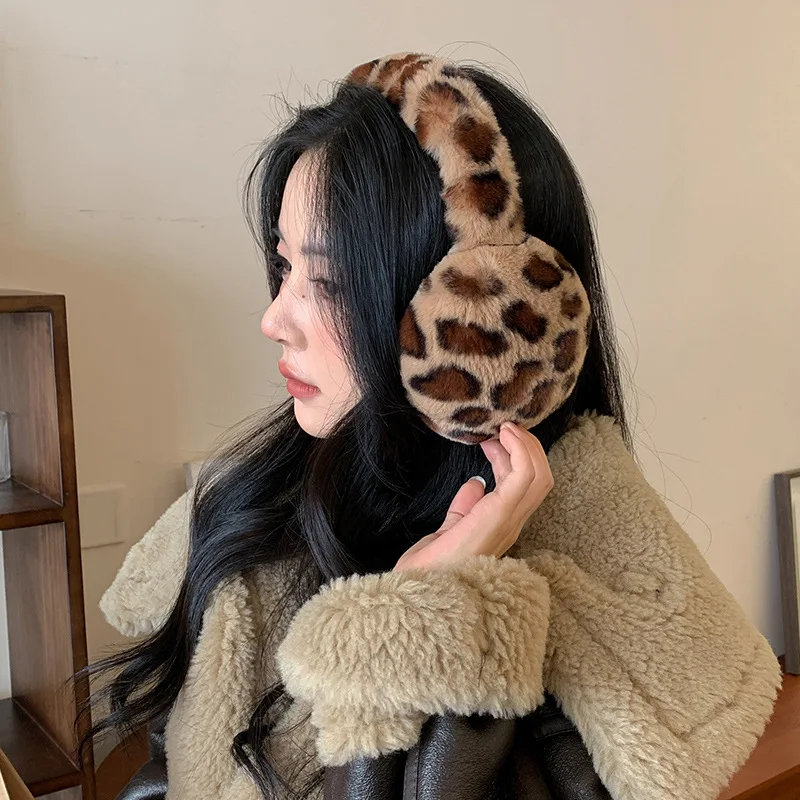 Orejeras con estampado de leopardo para niñas, orejeras cálidas para exteriores, protección contra el frío, regalos de Navidad, moda de invierno, 4 colores, nuevo