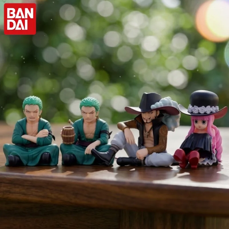 Бандай One Piece Machiboke 2 Гашапон: мини-фигурки в сидячей позе (Зоро, Михоук, Перона) — коллекционный аниме-сувенир для рабочего стола, подарок.