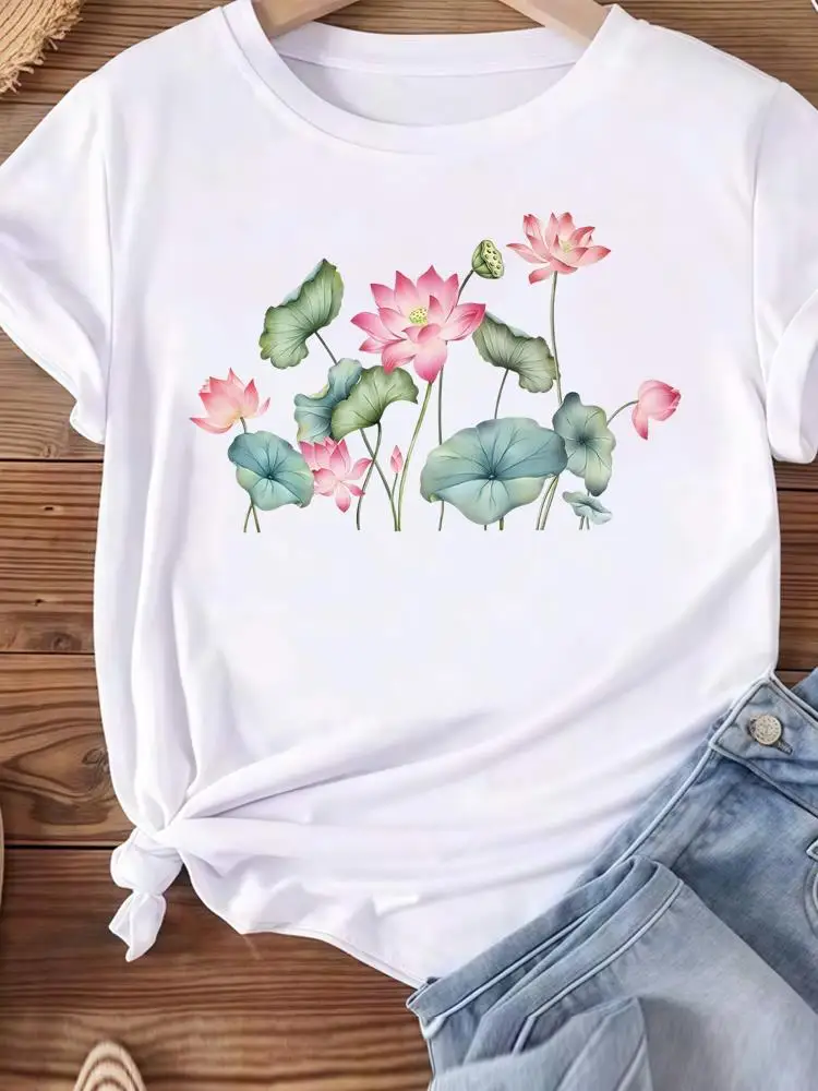 

Ladies Popular Lovely Flower Lovely Casual Women Graphic T Tees Clothing Fashion Clothes Print Short Sleeve O-neck T-shirts
