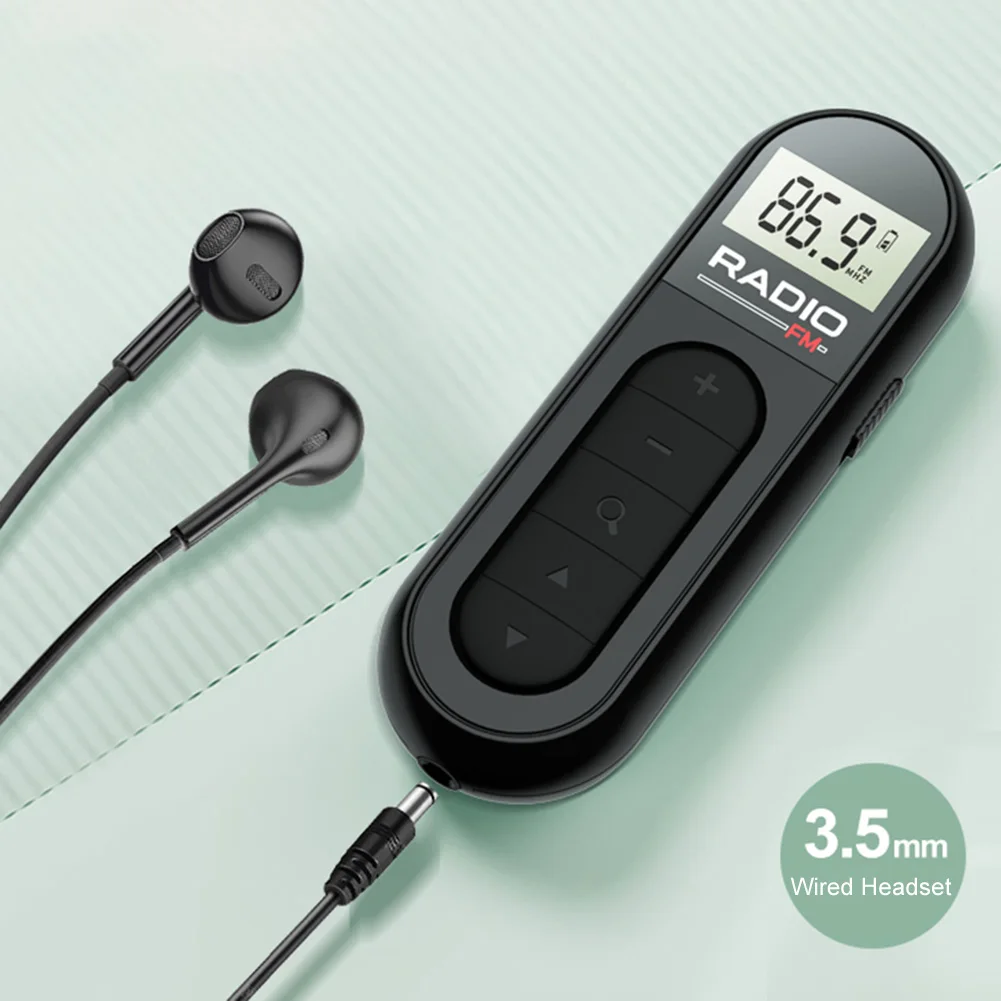 Mini rádio fm de bolso recarregável walkman rádio com luz de fundo display lcd 3.5mm fone de ouvido jack para conferência guia turístico corrida