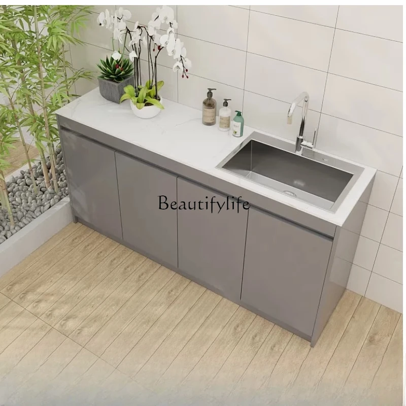 5Outdoor Aluminum Alloy Console Sink Basin Integrated Cabinet Outdoor Villa Garden Waterproof Sunscreen Sink Locker