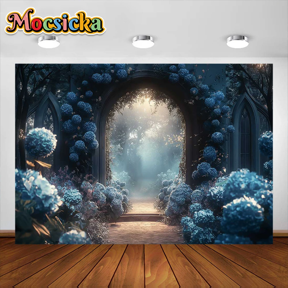 모시카 사진 배경 아치 창 꽃 배경 장식 용품, 성인 어린이 초상화 스튜디오 소품 배너