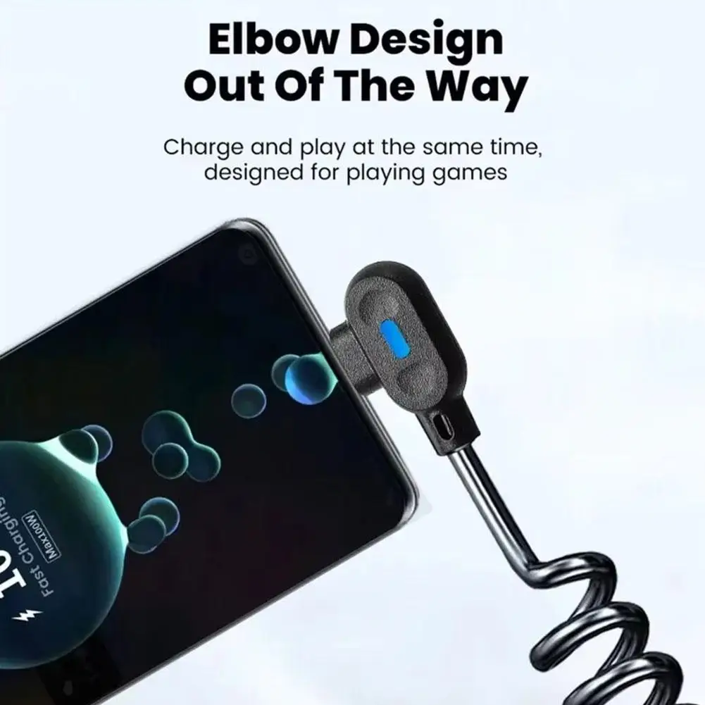 6A Fast Charging Short Spring Data Cable USB Type C Elbow Quick Charge Wire for Samsung Phone Charger Sync Co K2I5