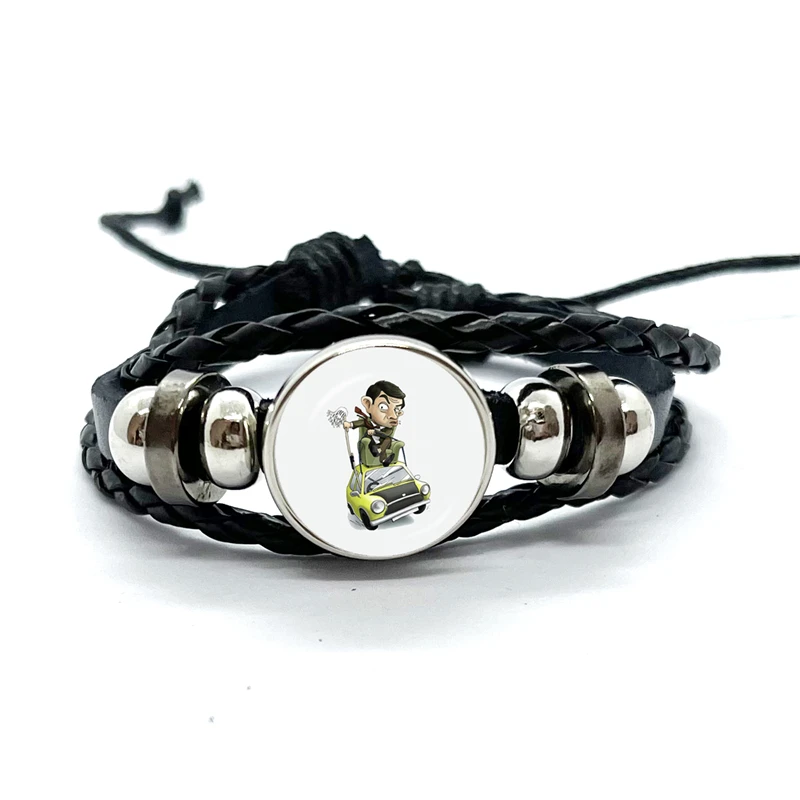 Cartoon Creative Design Leather Bracelets Glass Dome Multilayer Braided Bracelets Bangles Handmade Mr Bean Rowan Jewelry Gifts