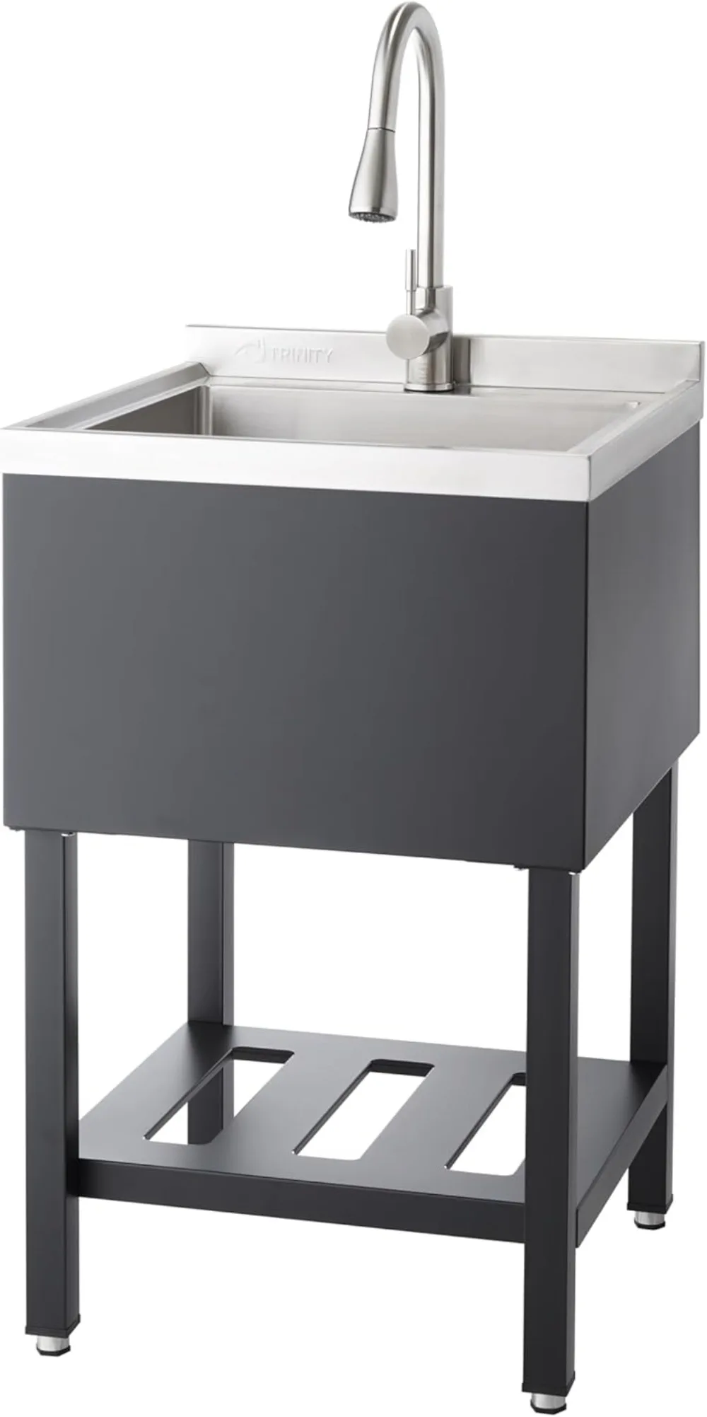 Stainless Steel Freestanding Single Bowl Utility Sink for Garage, Laundry Room, and Commercial Use, Includes Pull-Out Faucet