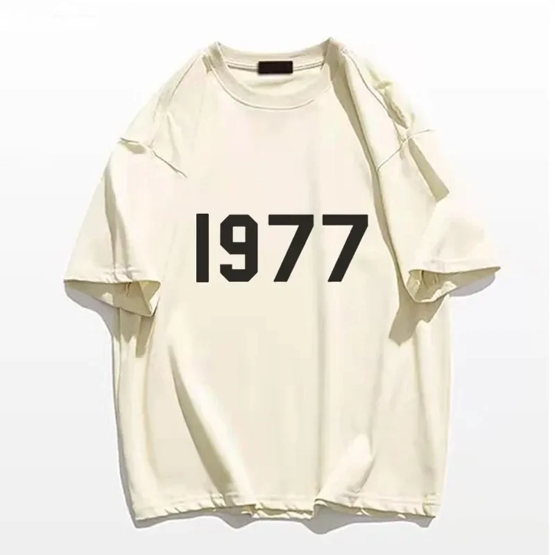 Korea Luxury Brand Cotton Printing Shirts 1977 Mens Womens Child Trend Streetwear Short Sleeve Fashion Crew Neck Shirt Boy Girl