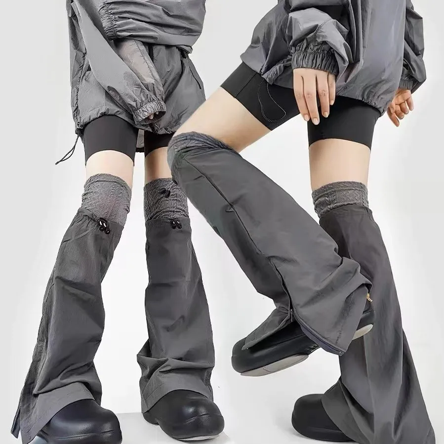 Anime Cosplay Grigio Coulisse Scaldamuscoli da donna Cyberpunk Y2k Ragazza Coprigambe Polsini per stivali Calzini Maniche Ghetta per polpacci Moto