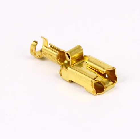 10pcs/lot TE connectivity UK  6.35 plug-in spring terminals brass female plug type cold pressed wiring terminals free shipping