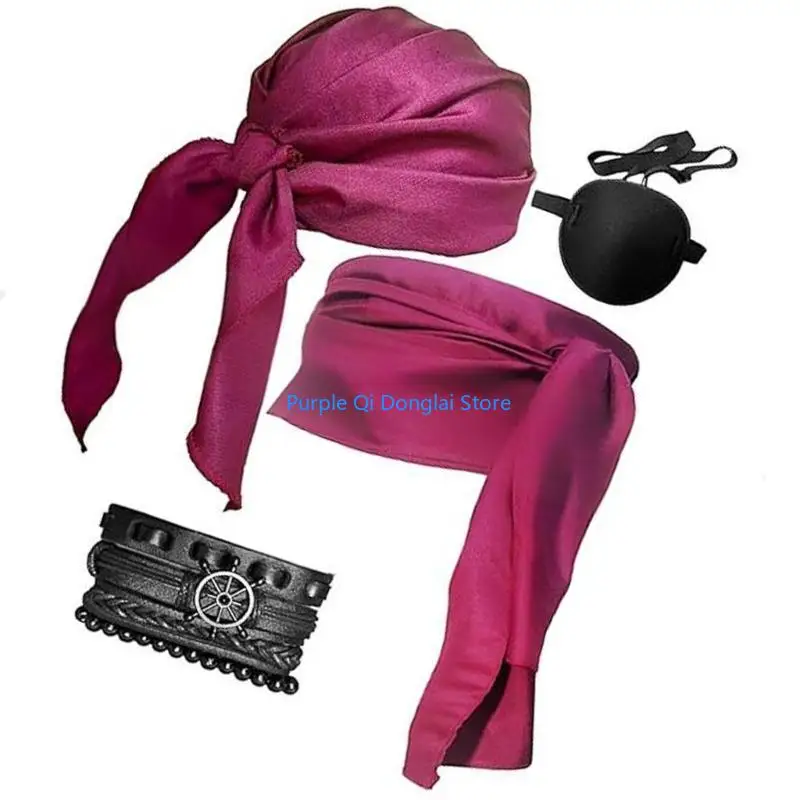 L21E Halloween Piraat Kostuum Vrouwen Mannen Piraat Hoofddoek Bandana Riem Middeleeuwse Vikinges Kostuum Accessoires