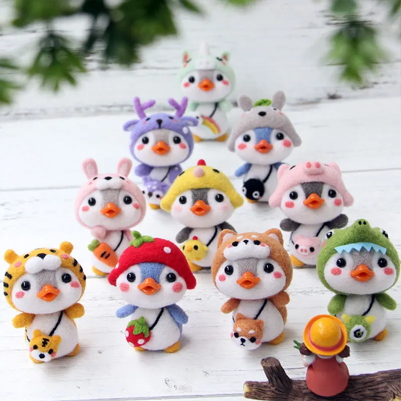 1Set Non-Finished Wool Felt DIY Package Lovely Toy Doll Wool Felt Poked Kitting DIY Cute Animal Wool Felting