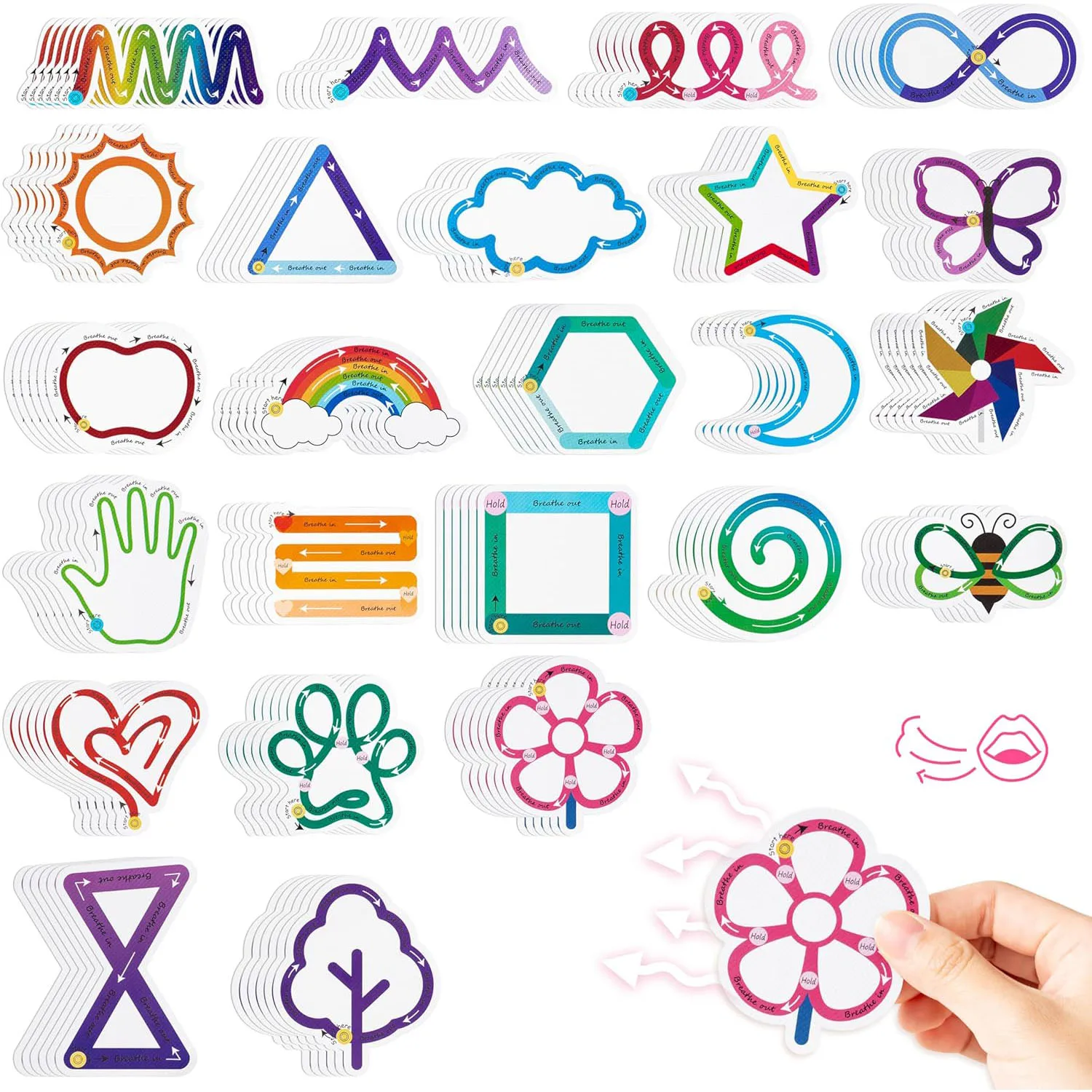 120PCS Breath Sensory Stickers Deep Breathing Stickers Calm Strips Decor For Anxiety Sensory  Stickers Different Texture Phone