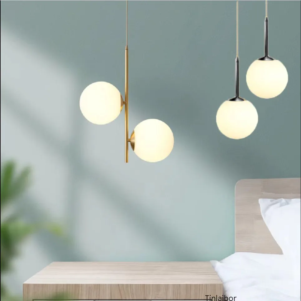 Modern simple Coppery Restaurant Pendant light luxury Bedside Nordic designer Creative personalized Acrylic ball G9 Hanging lamp