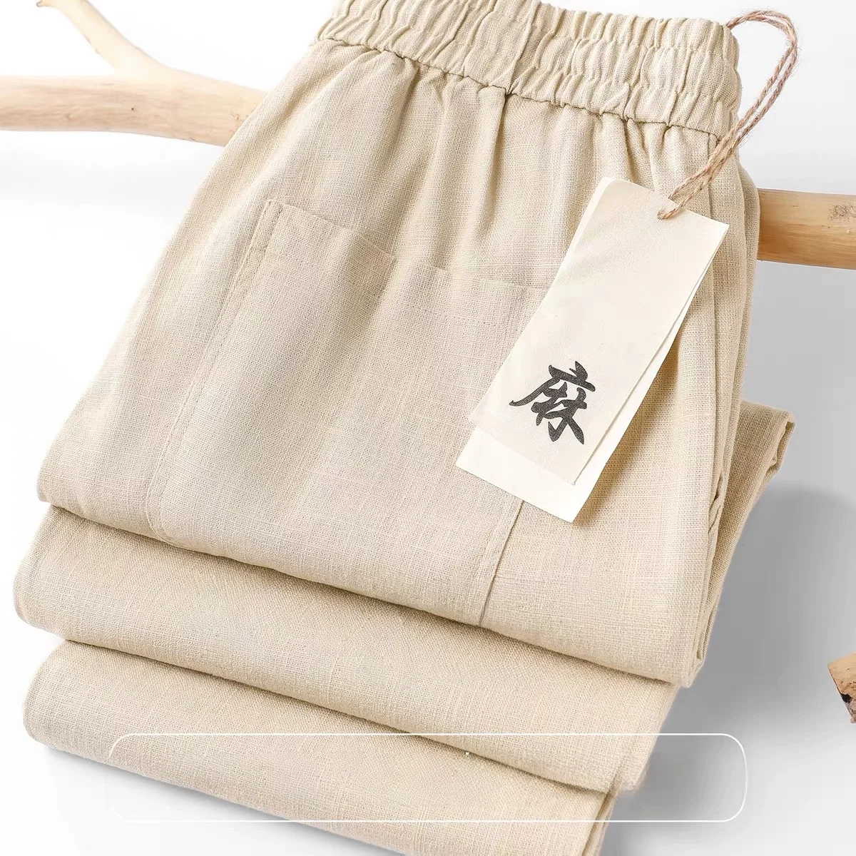 

Высококачественные мужские летние брюки из чистого льна и хлопка, свободные, прямого кроя, повседневные, удобные, дышащие, легкие