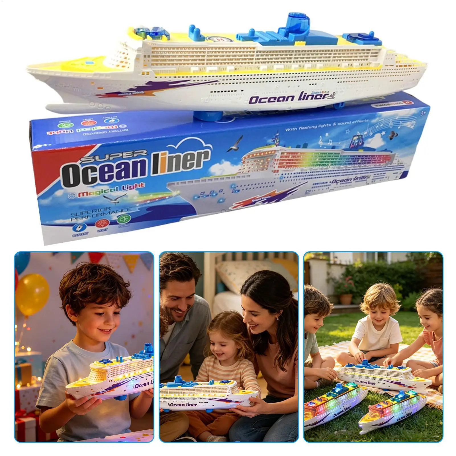 Cruise Ship Toy Boat Lighted 2-Layer Realistic Imaginative Decor Sea Liner Cruise Ship Model For Preschoolers Young Child