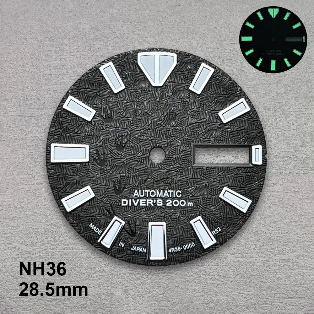 28.5mm High Quality S Logo NH35 Dial 3D Footprints Dial SKX007/SUB Dial Fit NH36 Movement C3 Green Luminous NH35 Accessories