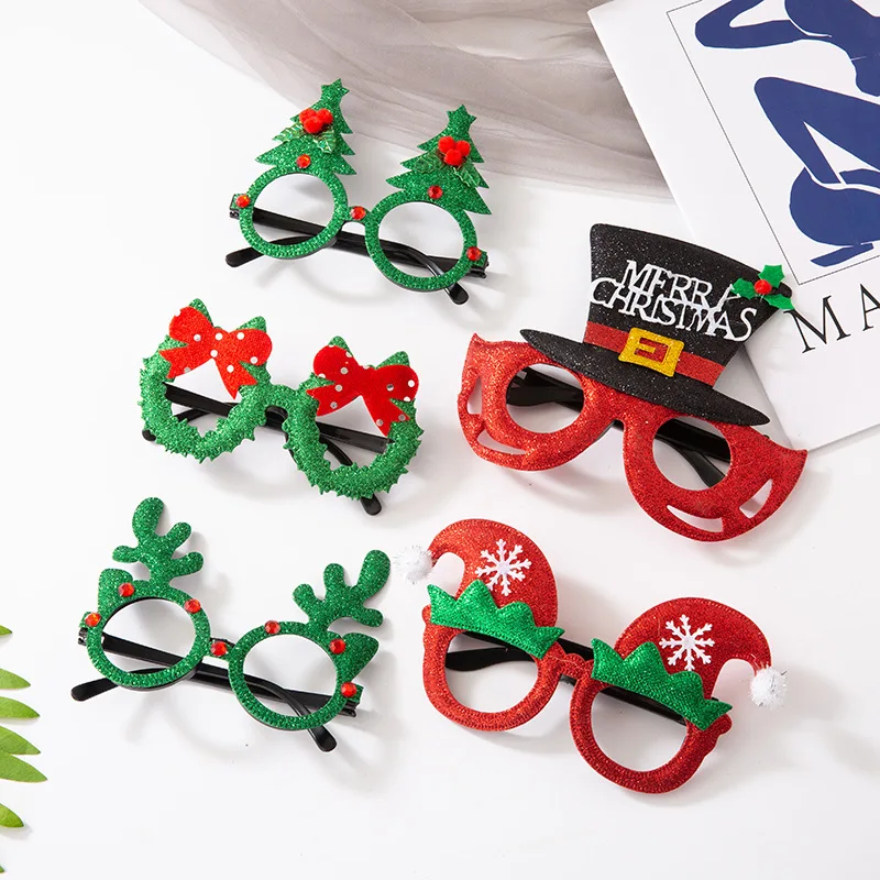 Christmas glasses frame decoration，Christmas Snowman Old Man Costume Props Hanging Ornaments Headband Set，Photo Party Activity G