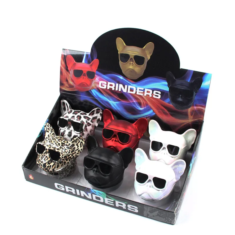 55mmZinc alloy dog head cigarette grinder, three-layer tobacco shredder with drawer dog head grinder