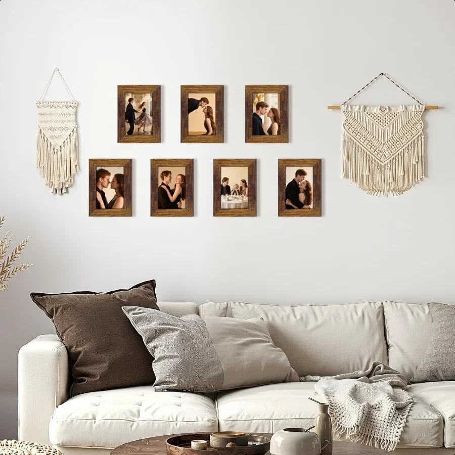 8x10 Picture Frame Rustic Brown Frames Fits 8 by 10 Inch Prints Wall Tabletop Display 7 Pack