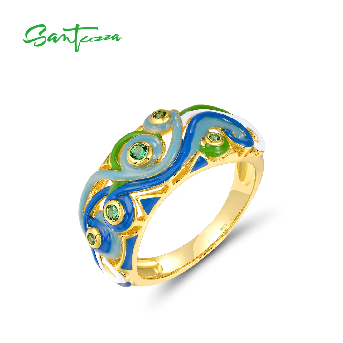 

SANTUZZA Кольцо из чистого серебра 925 пробы для женщин Эмалированный драгоценный камень Уникальный дизайн для повседневного ношения и подарков для ювелирных изделий