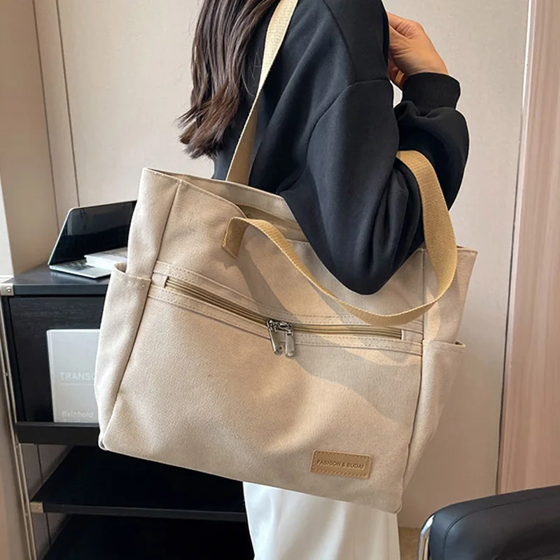 Canvas Tote bag for women 2023 Fashion Trends Zipper Shoulder Crossbody Luxury Brand Handbags purse Female travel Shopping bag