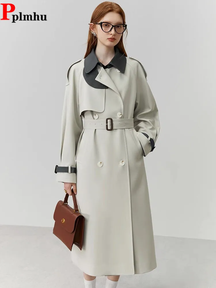 

Women's Casual Trench Coat Top Lapel Fashion Streetwear Long Baggy Windbreaker Double Breasted Belt Loose Outerwear Abrigos